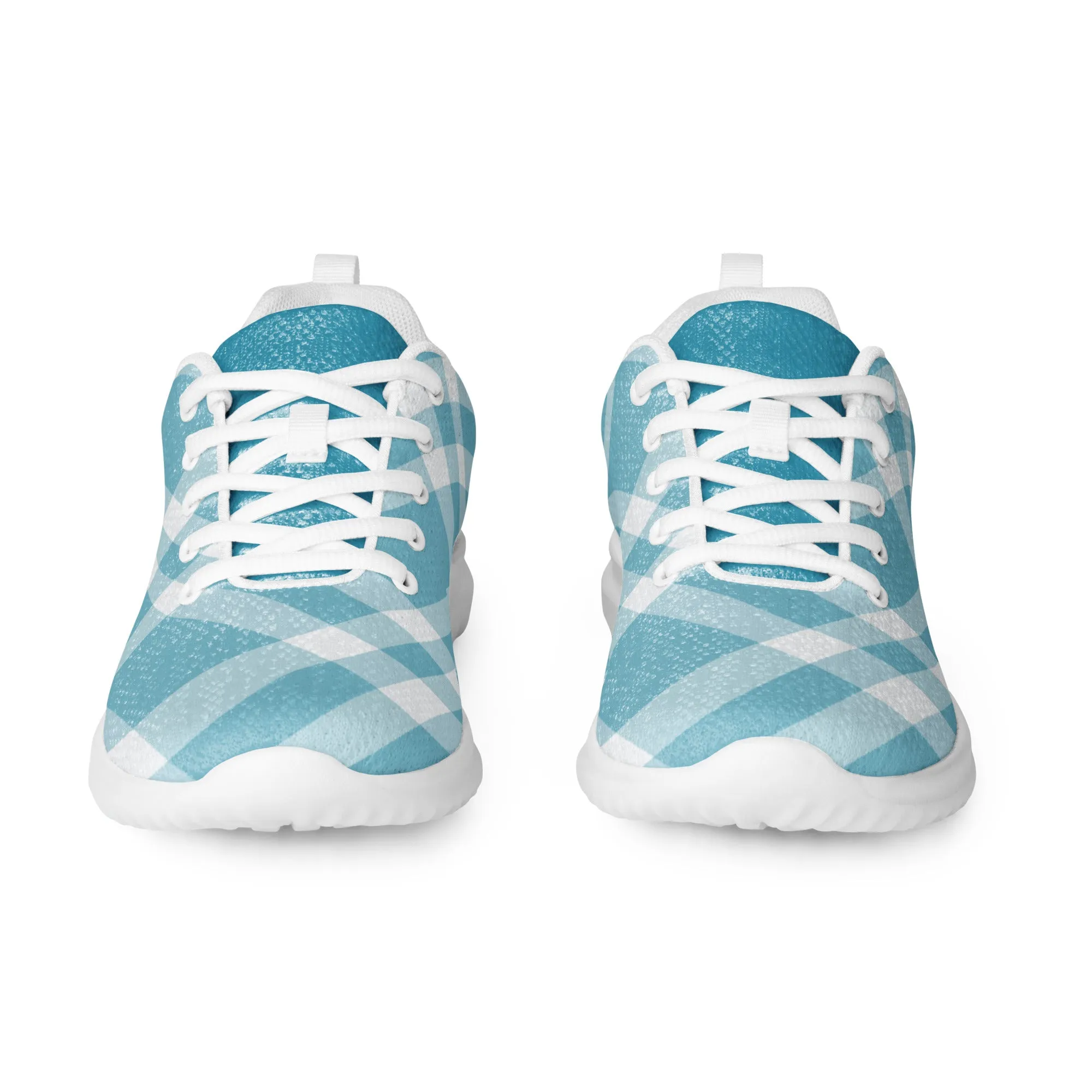 Women’s athletic shoes Teal Blue and white Gingham