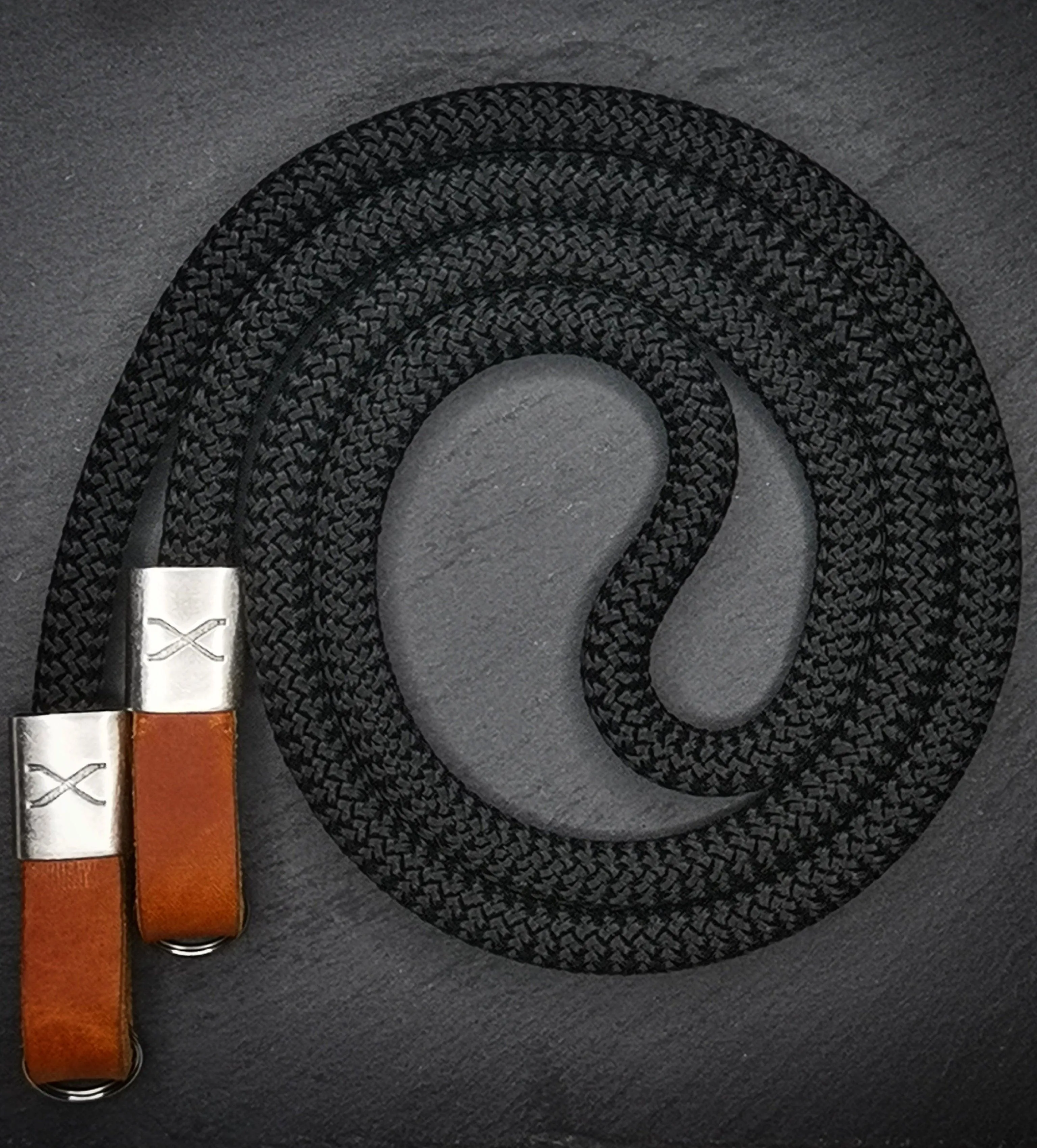 X  Black -Cognac Leather Camera Strap - Silver X