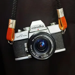 X  Black -Cognac Leather Camera Strap - Silver X